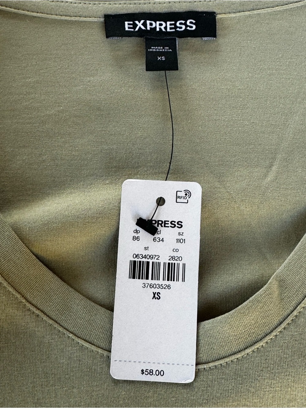 Express Olive Puff Sleeve Scoop Neck Top - Picture 6 of 8